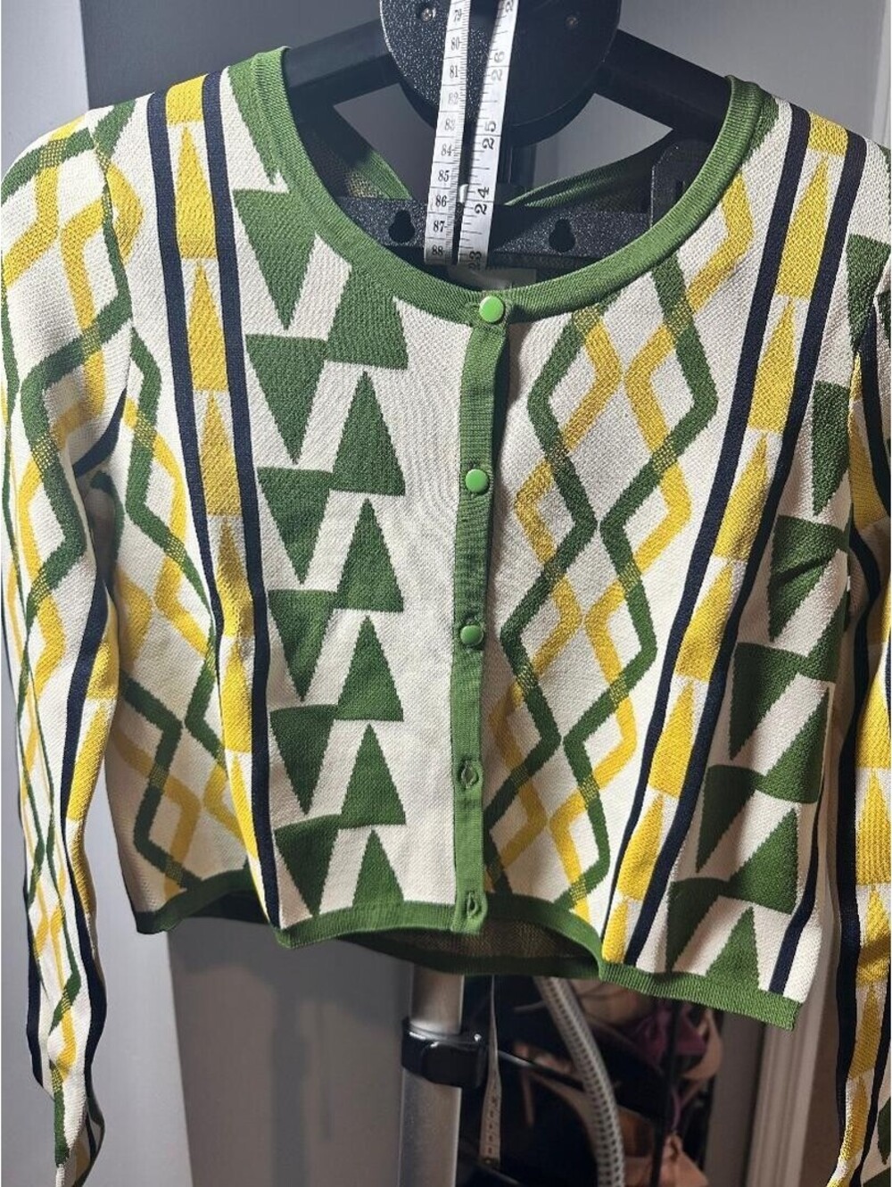 MISA Los Angeles Knit Cardigan & Pants Set Green Yellow Geometric Size S NWT - Picture 6 of 6